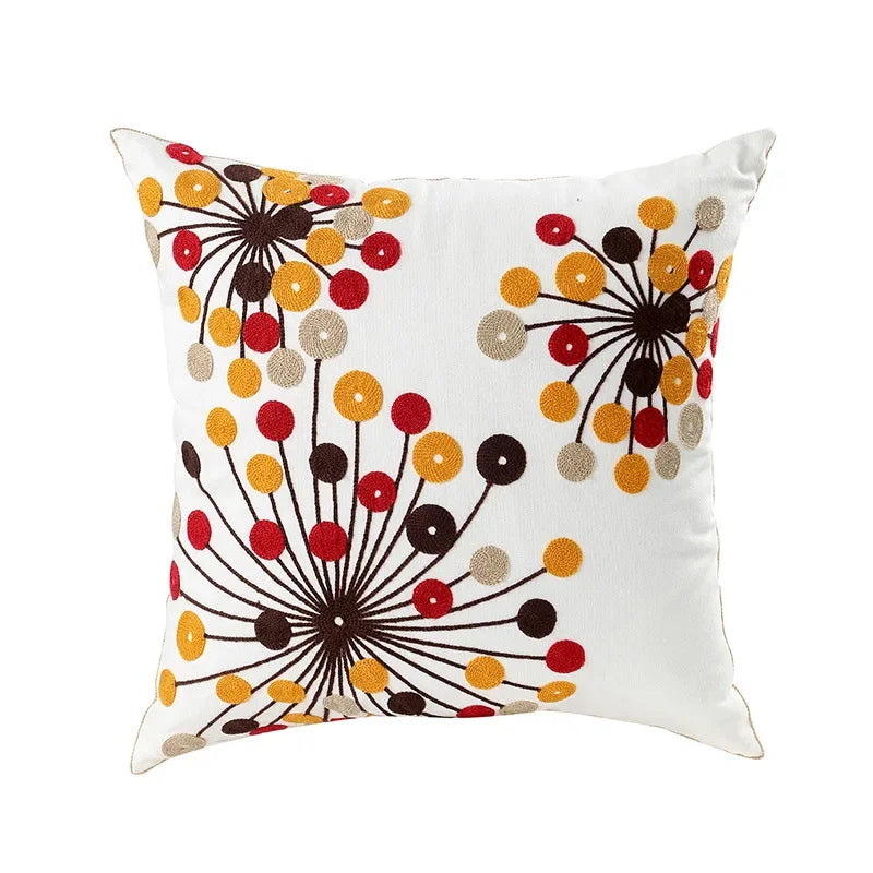 Housse de coussin brodée fleurs, style campagne