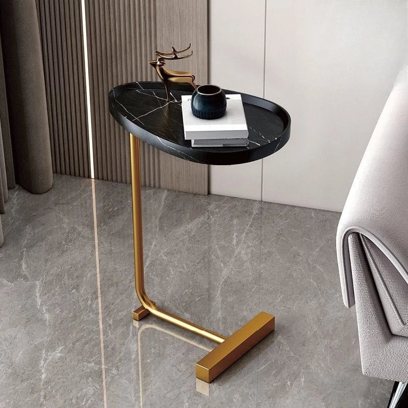 Table d'Appoint Mobile en Forme de C - Noir B