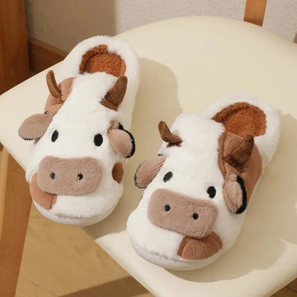 Plush Cow Slippers with Memory Foam