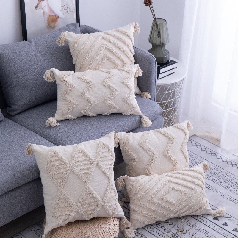 BohoVibes - Housses de Coussin Boho à Pompons