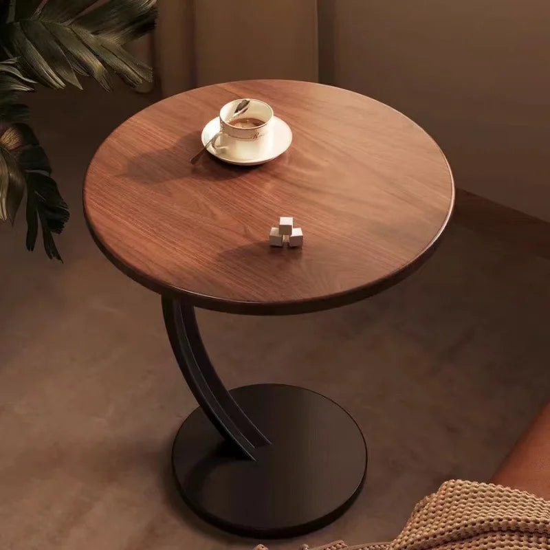 Table d'Appoint Ronde en Bois et Acier