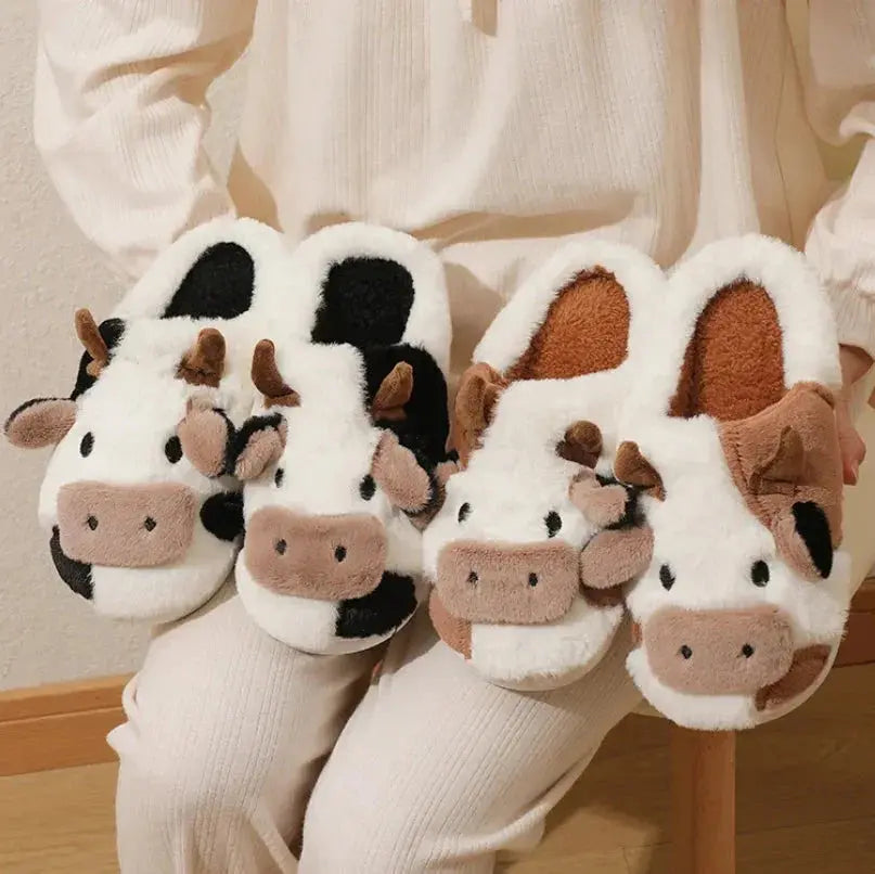 Plush Cow Slippers with Memory Foam