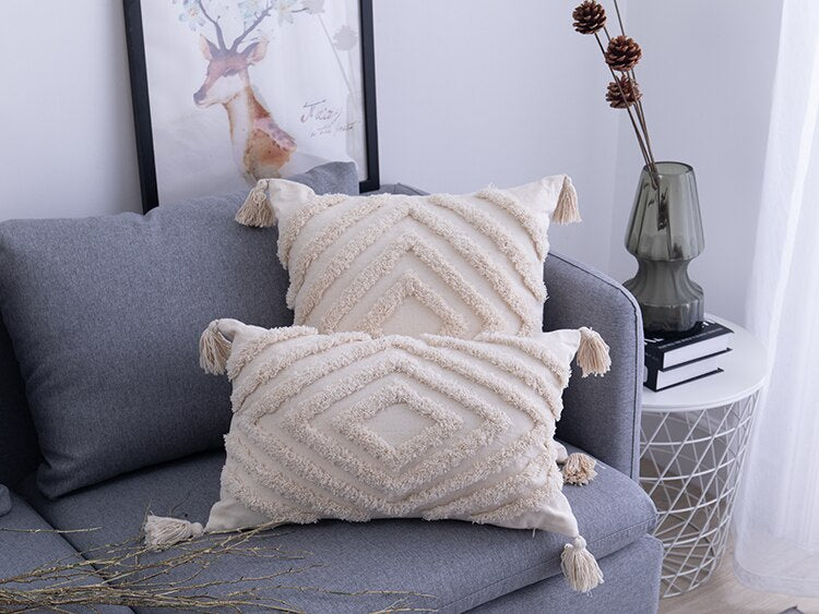BohoVibes - Housses de Coussin Boho à Pompons