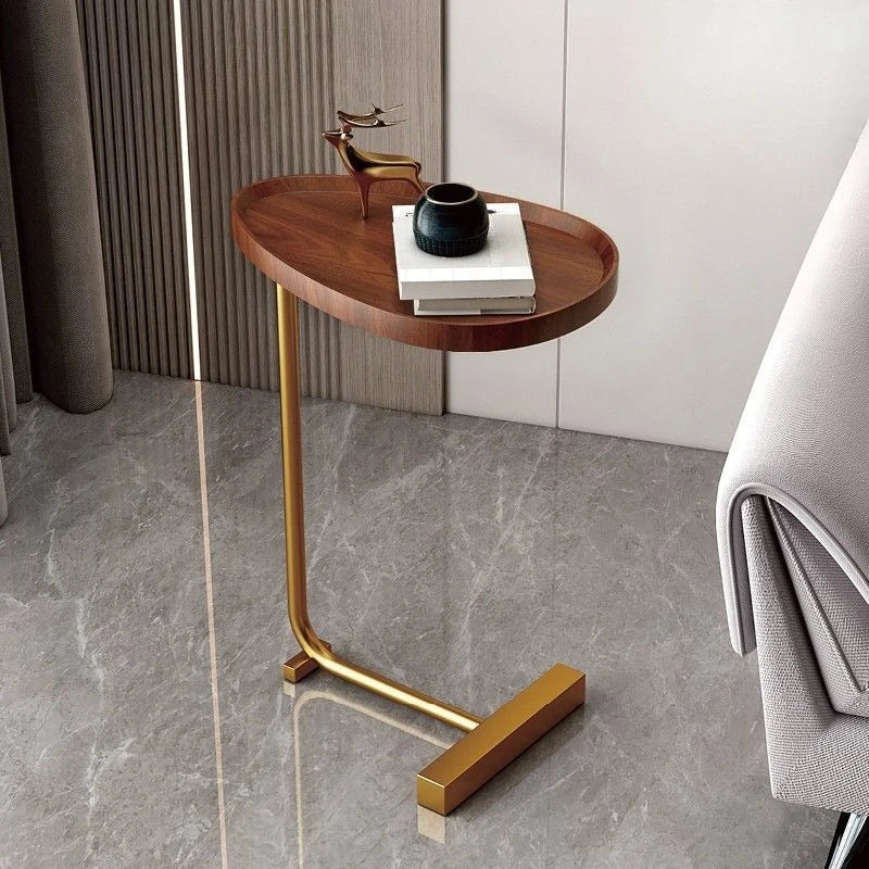 Table d'Appoint Mobile en Forme de C - Noyer A