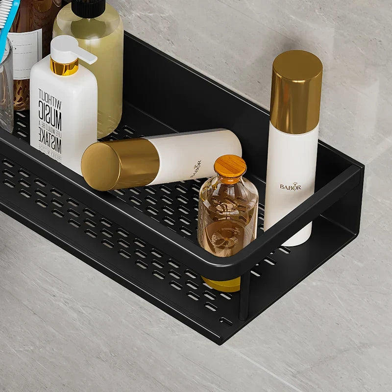 Étagère de douche noire en aluminium