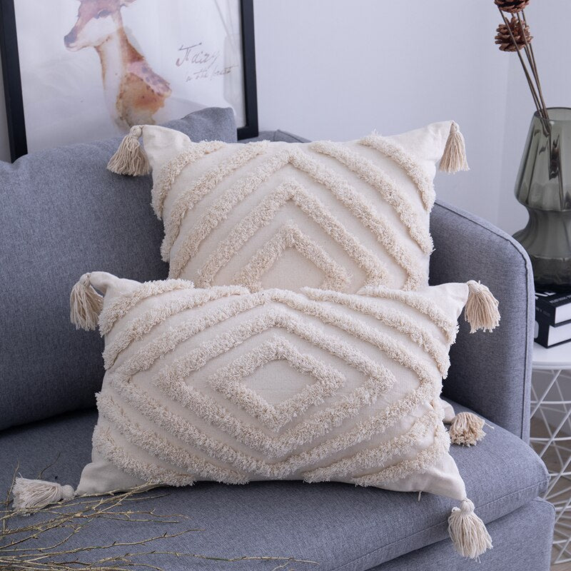 BohoVibes - Housses de Coussin Boho à Pompons