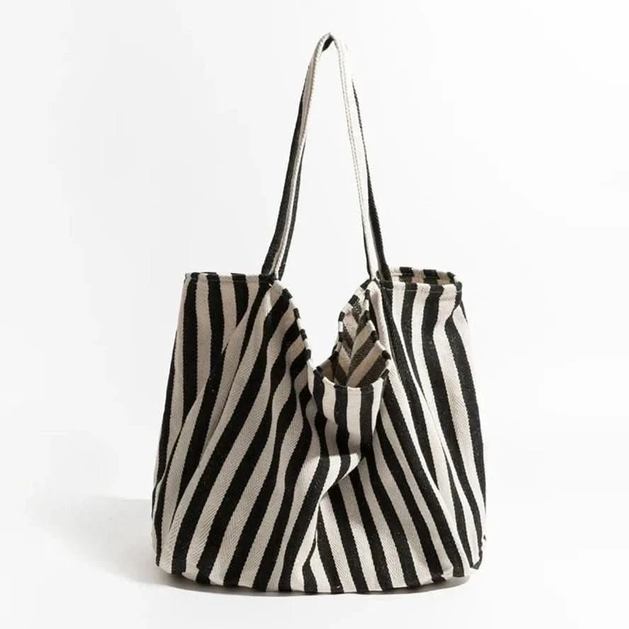 Sac Fourre Tout Femme Rayé en Tissu de Luxe | Élégance Moderne et Confort pour un Style Quotidien 0