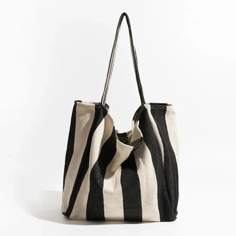 Sac Fourre Tout Femme Rayé en Tissu de Luxe | Élégance Moderne et Confort pour un Style Quotidien 12