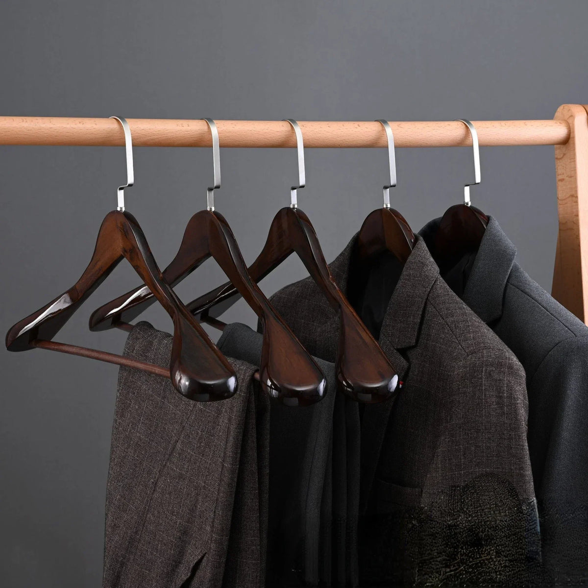 Wood and Metal Curved Clothes Hangers, Set of 4