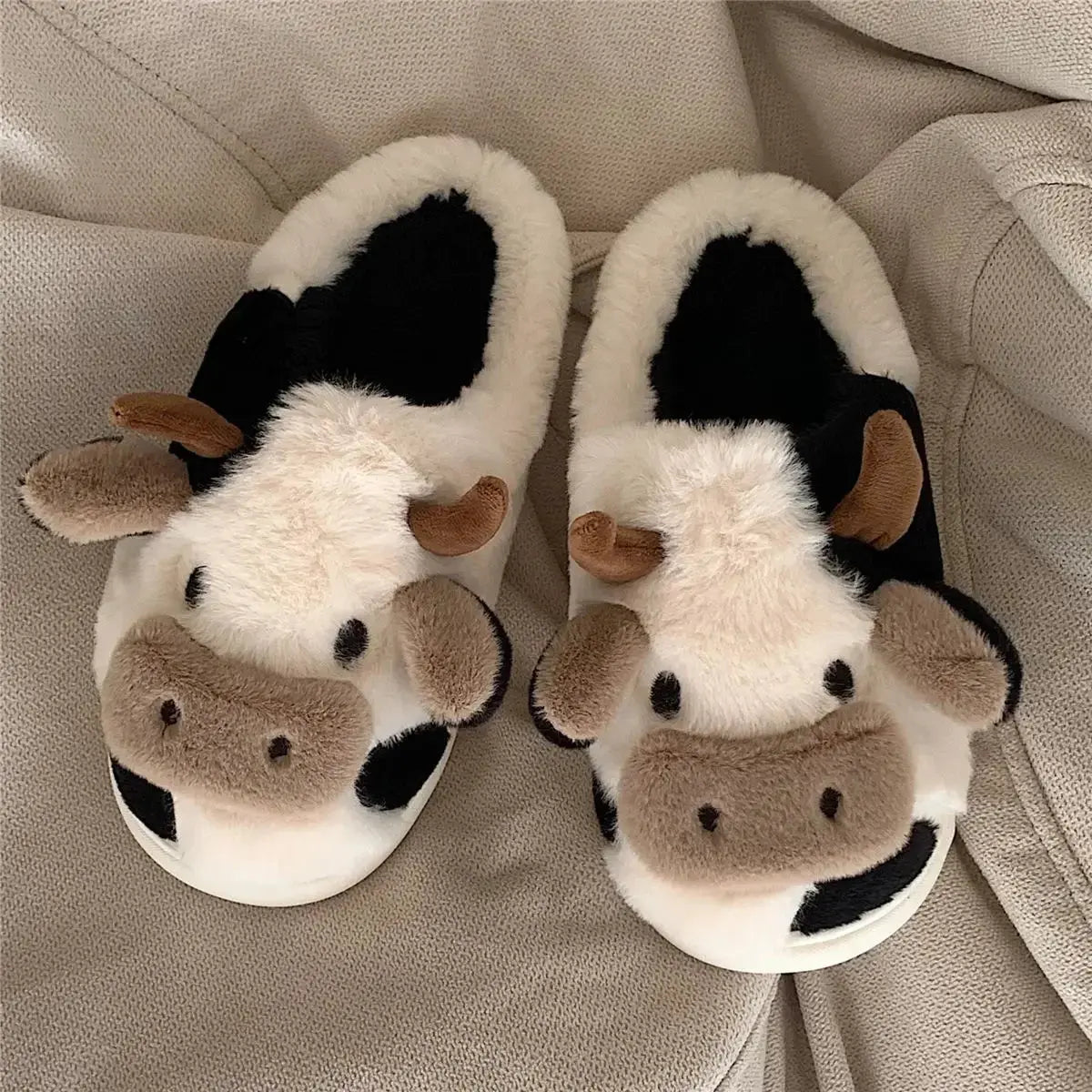 Plush Cow Slippers with Memory Foam