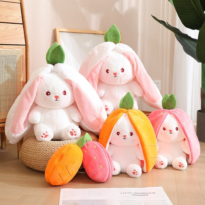 Peluche lapin cache-cache, carotte ou fraise