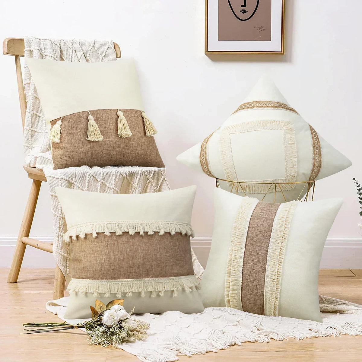 Bohème - Housse de Coussin Géométrique à Franges
