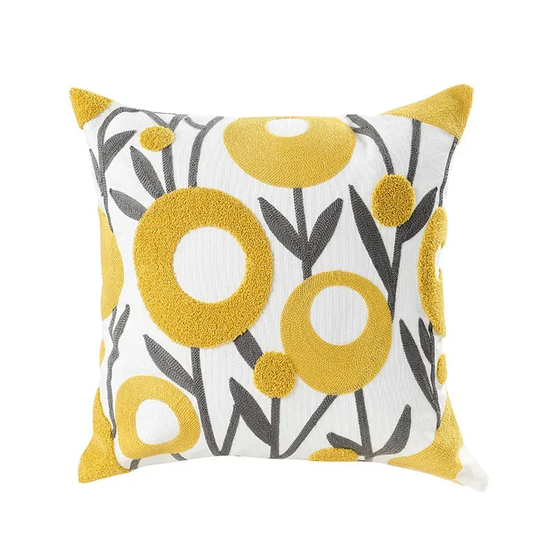 Housse de coussin brodée fleurs, style campagne