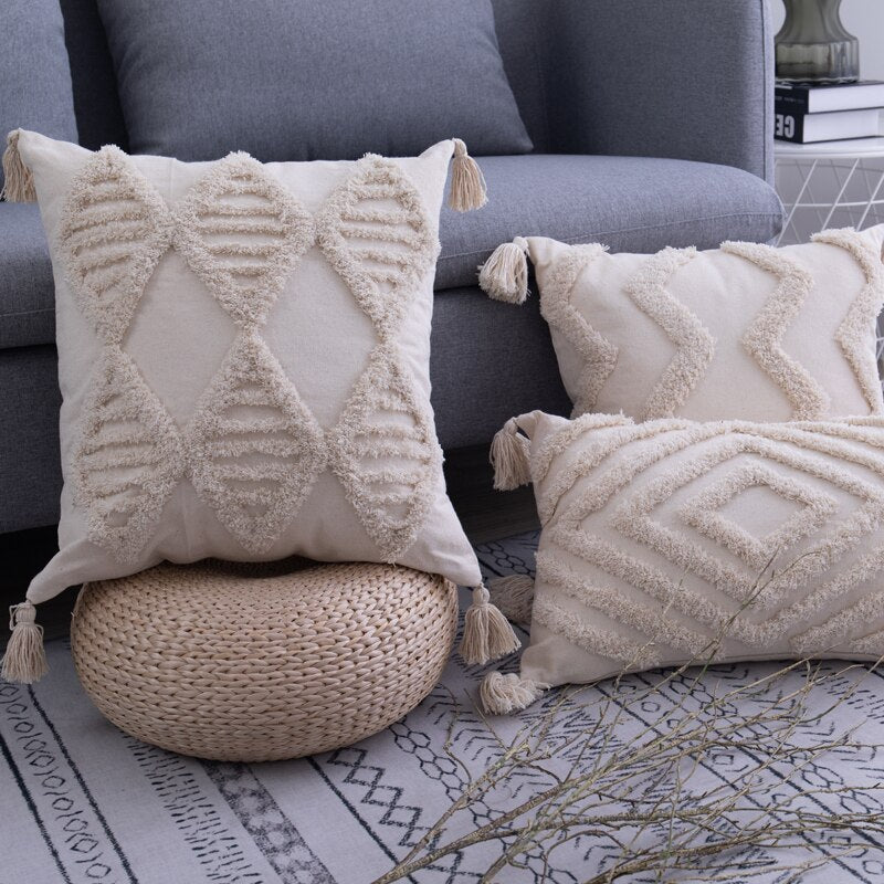 BohoVibes - Housses de Coussin Boho à Pompons