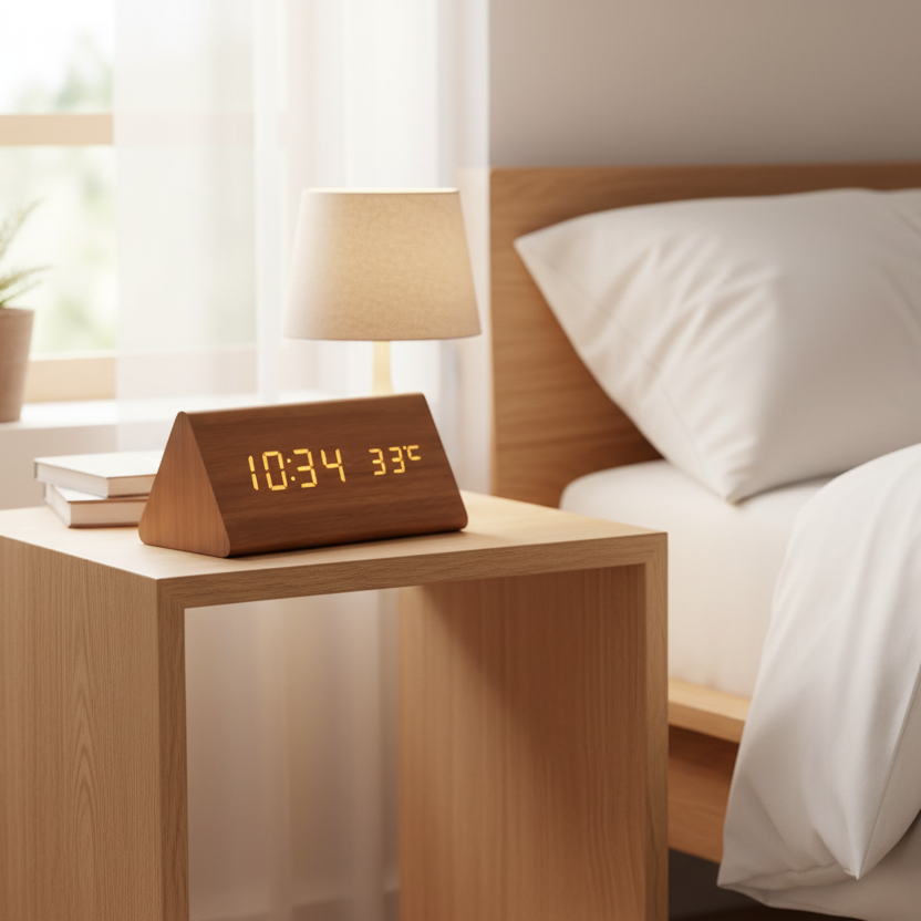 Horloge LED effet bois à commande sonore