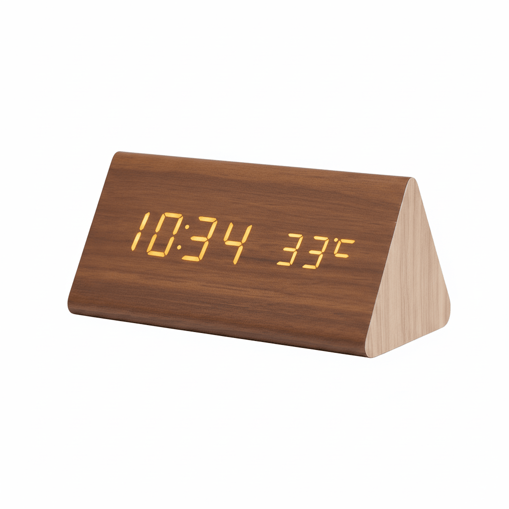 Horloge LED effet bois à commande sonore