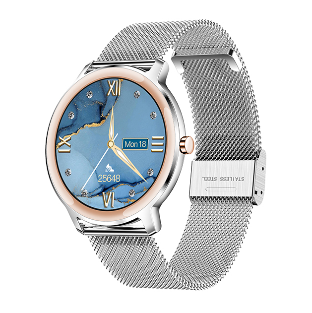 Montre connectée fine pour femme à écran rond tactile