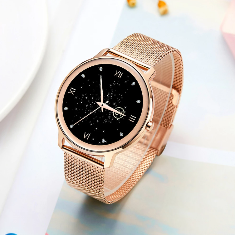 Montre connectée fine pour femme à écran rond tactile