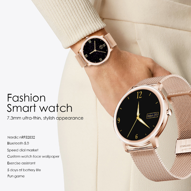 Montre connectée fine pour femme à écran rond tactile