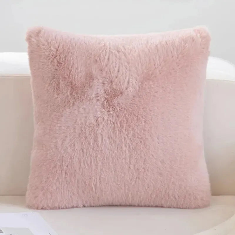Housse de Coussin en Fausse Fourrure de Lapin