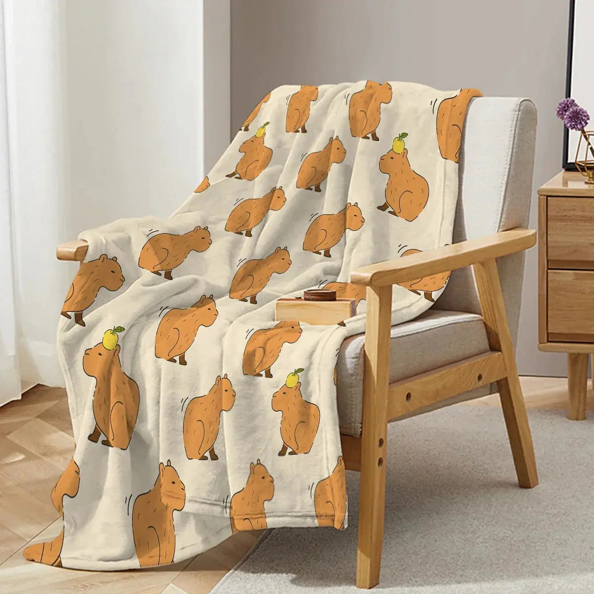Plaid en flanelle douce imprimé capybara