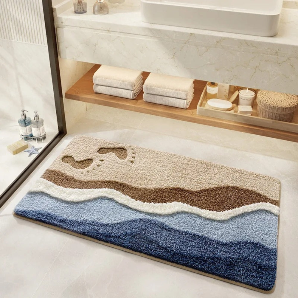 Tapis de bain microfibre, motif bord de mer