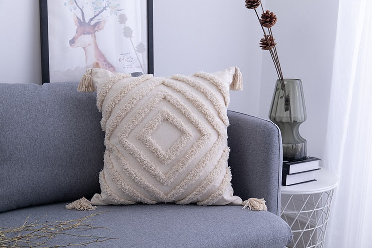 BohoVibes - Housses de Coussin Boho à Pompons
