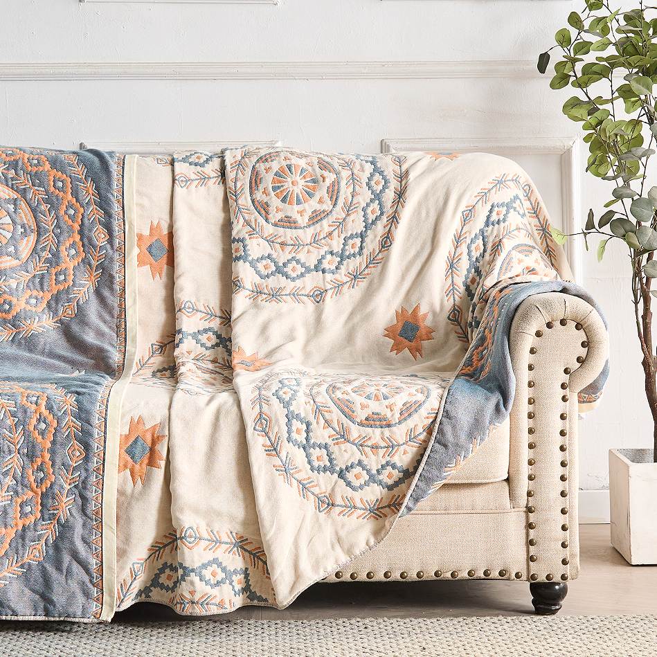 Plaid Mandala Zen 100% Coton Motif Serein