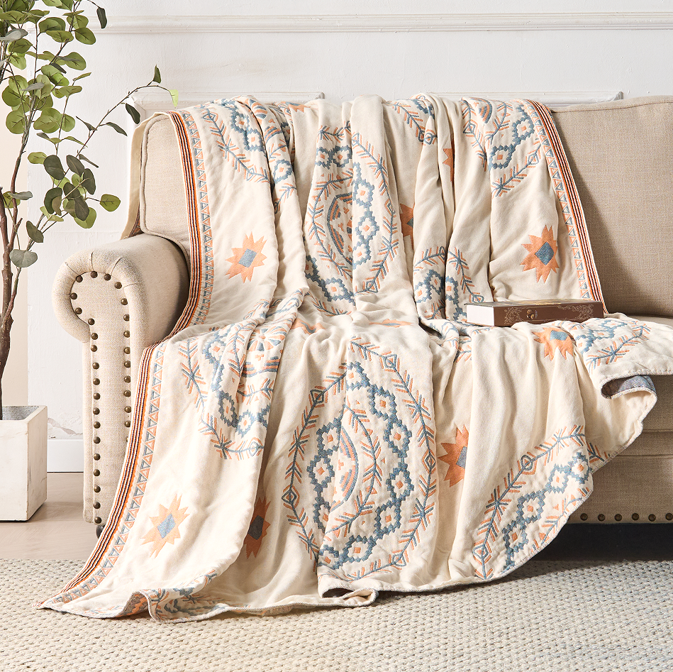 Plaid Mandala Zen 100% Coton Motif Serein