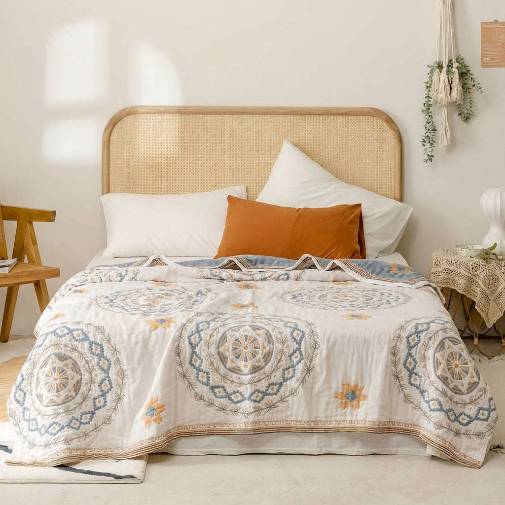 Plaid Mandala Zen 100% Coton Motif Serein