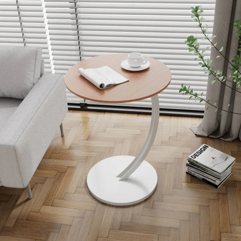 Table d'Appoint Ronde en Bois et Acier - Beige