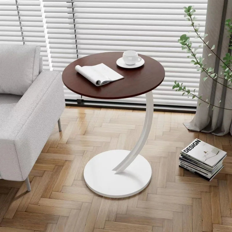 Table d'Appoint Ronde en Bois et Acier - Marron