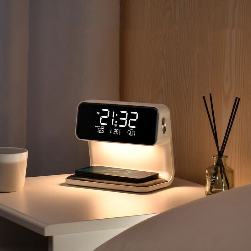 3-in-1 Bedside Lamp with LCD Alarm Clock and Charger