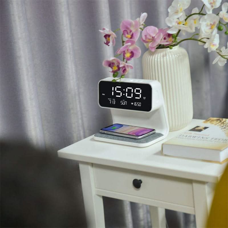 3-in-1 Bedside Lamp with LCD Alarm Clock and Charger