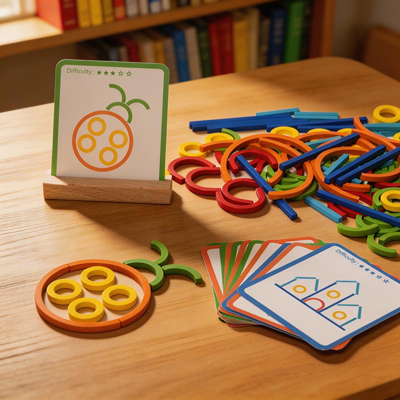 Jeu de bâtonnets et anneaux en bois, 20 cartes