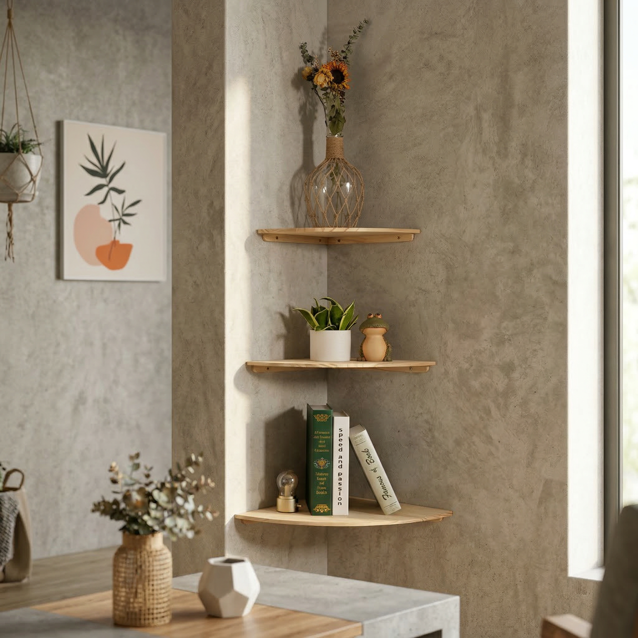 Solid Hardwood Corner Shelf - Soft Minimalist Design 0