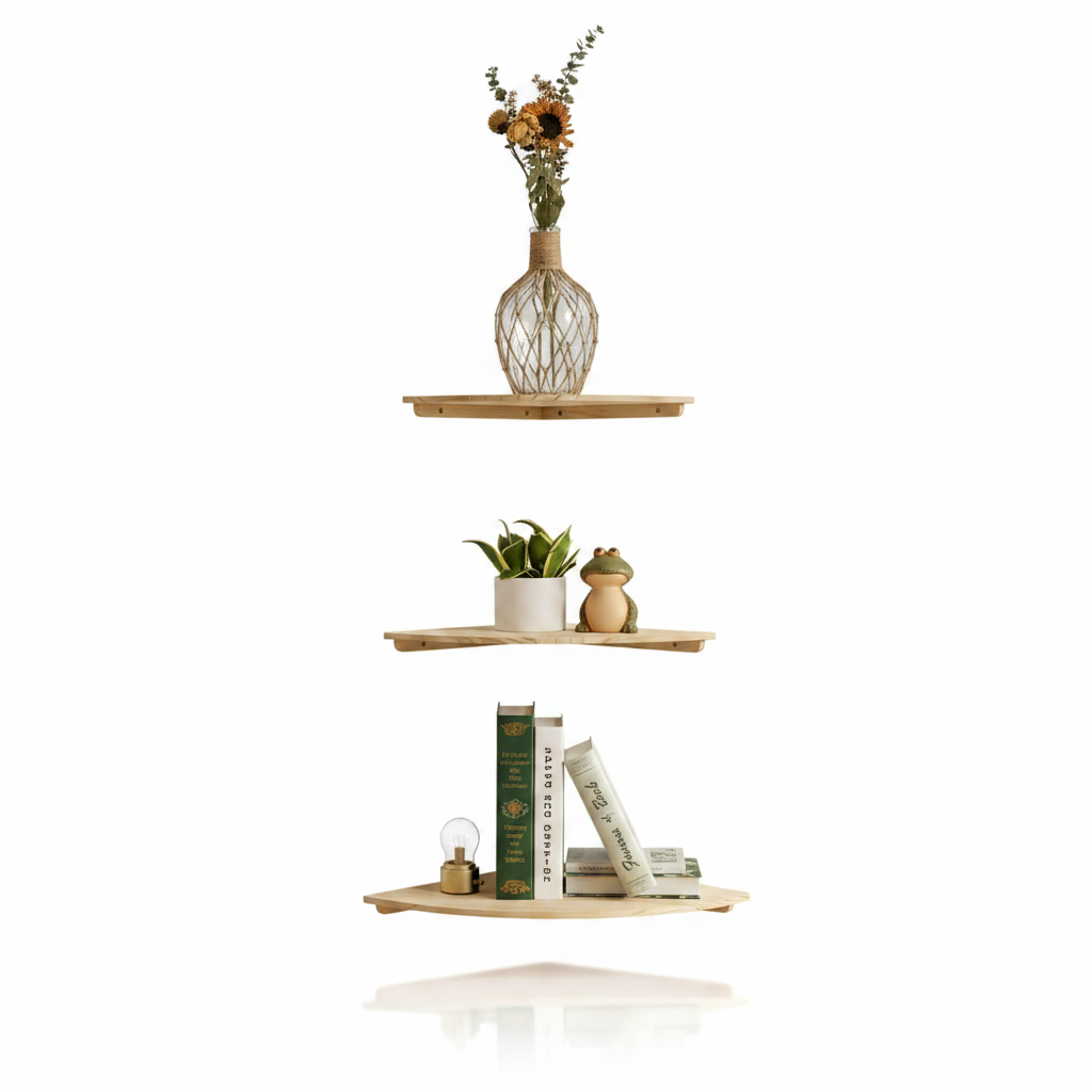 Solid Hardwood Corner Shelf - Soft Minimalist Design