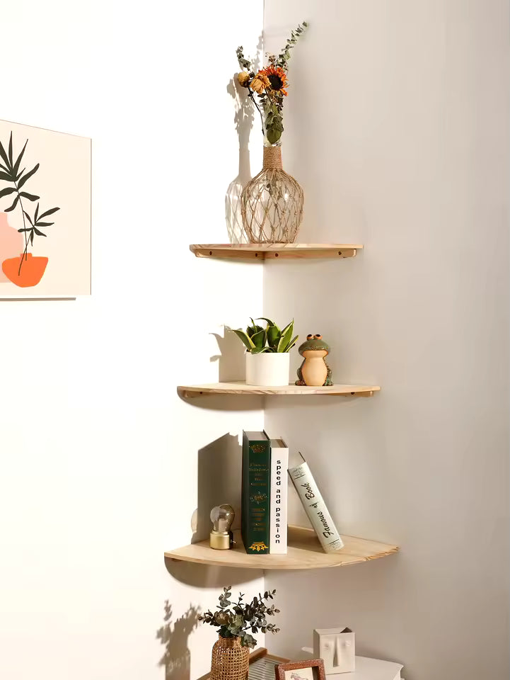 Solid Hardwood Corner Shelf - Soft Minimalist Design 1