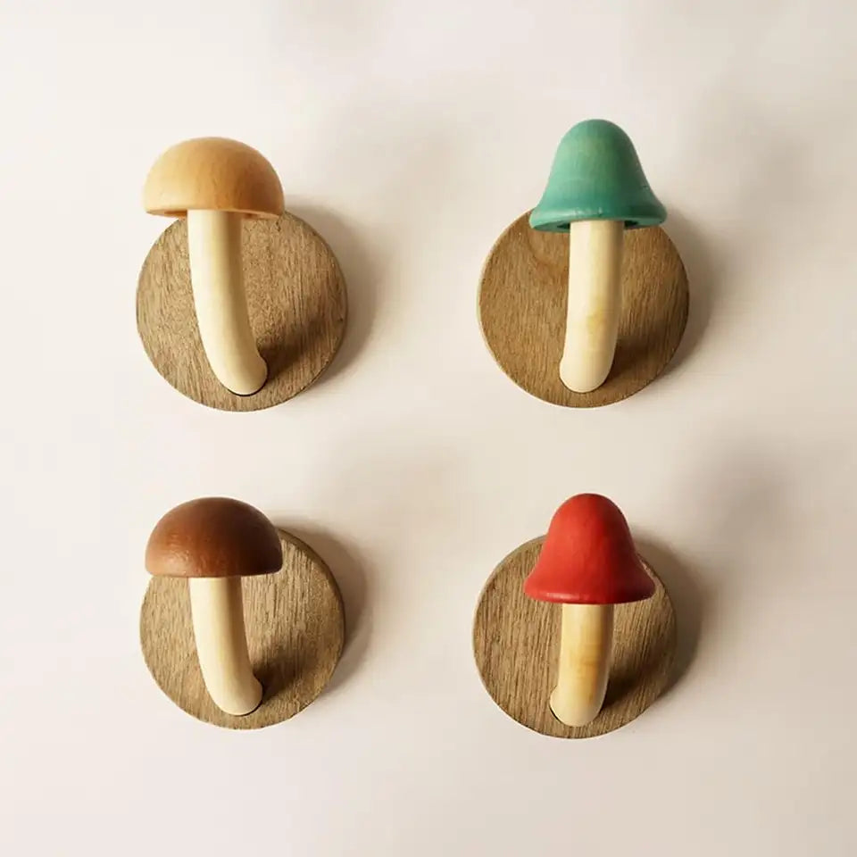 Solid Timber Mushroom Wall Hooks — Vibrant Colour Set 0