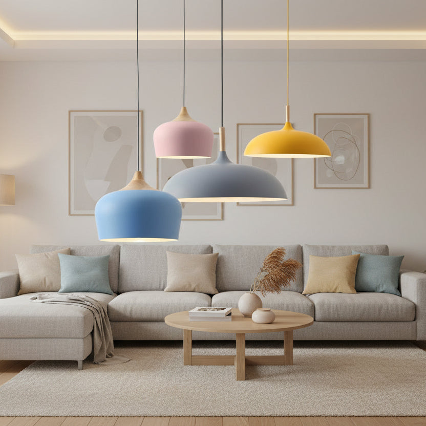 Suspensions Élégantes en Bois et Métal – Design Rétro Pastel 1