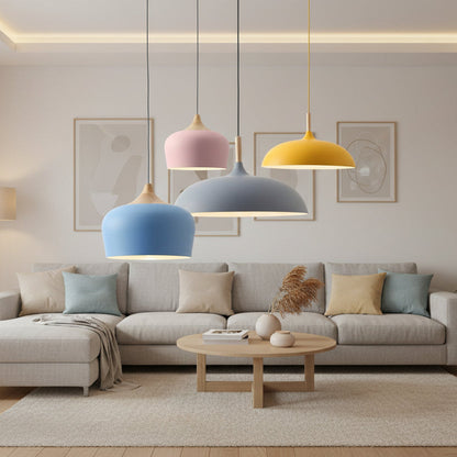 Suspensions Élégantes en Bois et Métal – Design Rétro Pastel 1