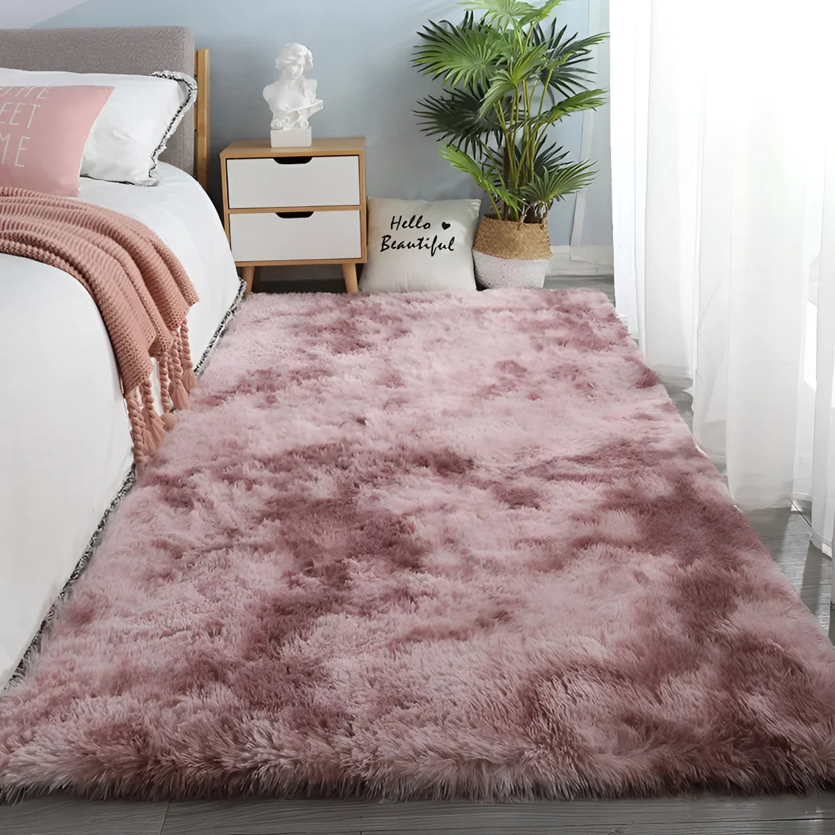 Tapis shaggy moelleux en fausse fourrure, dégradé