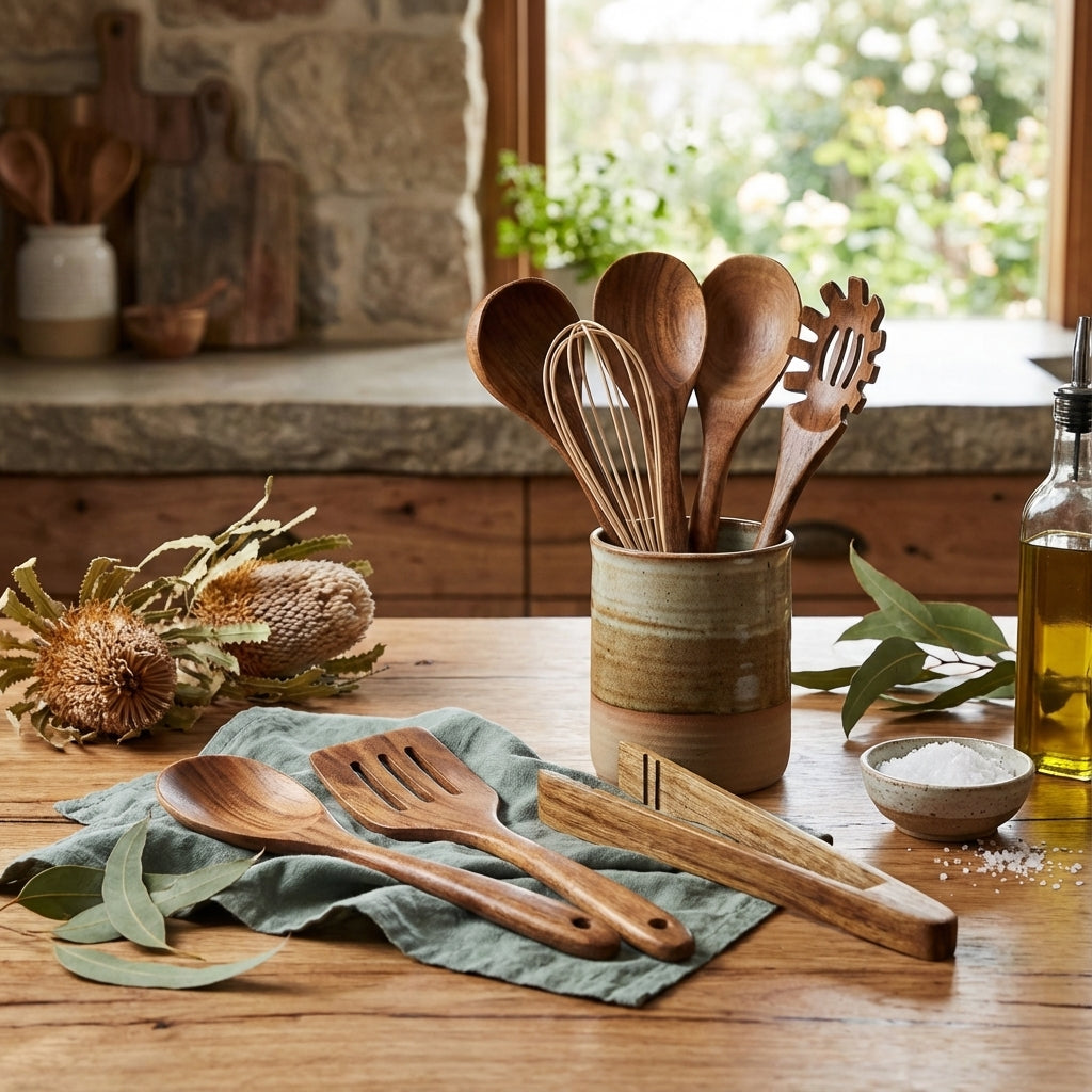 Teak Wooden Cooking Utensil Set — 7 Essential Tools 0