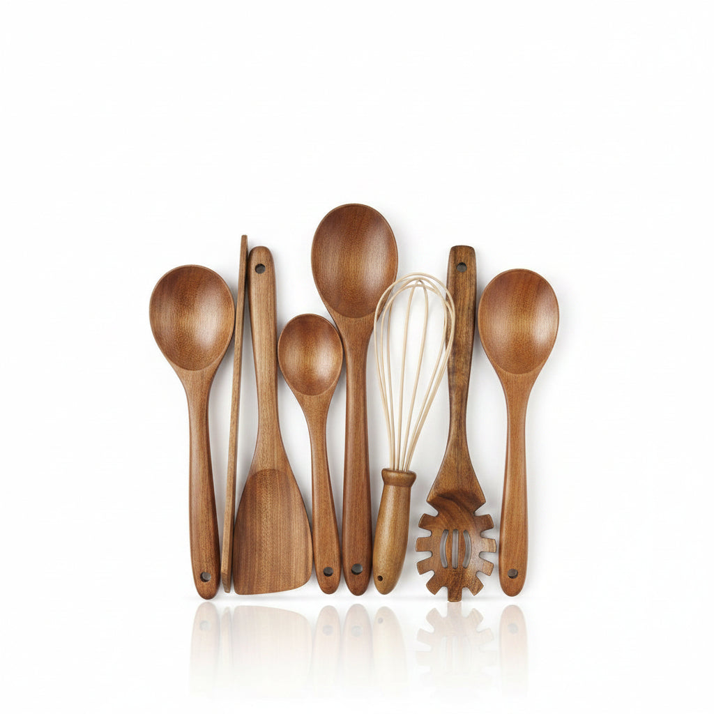 Teak Wooden Cooking Utensil Set — 7 Essential Tools 1
