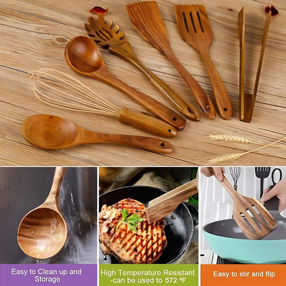 Teak Wooden Cooking Utensil Set — 7 Essential Tools 2