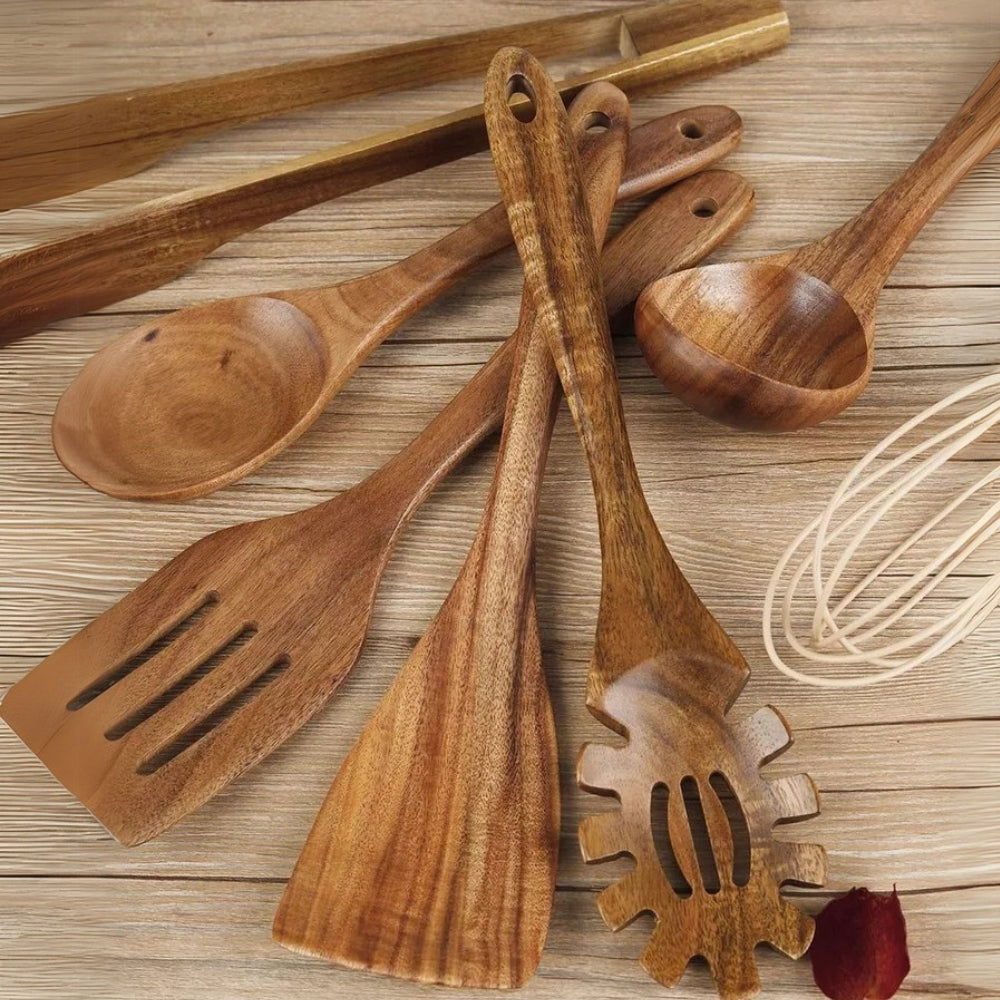 Teak Wooden Cooking Utensil Set — 7 Essential Tools 5