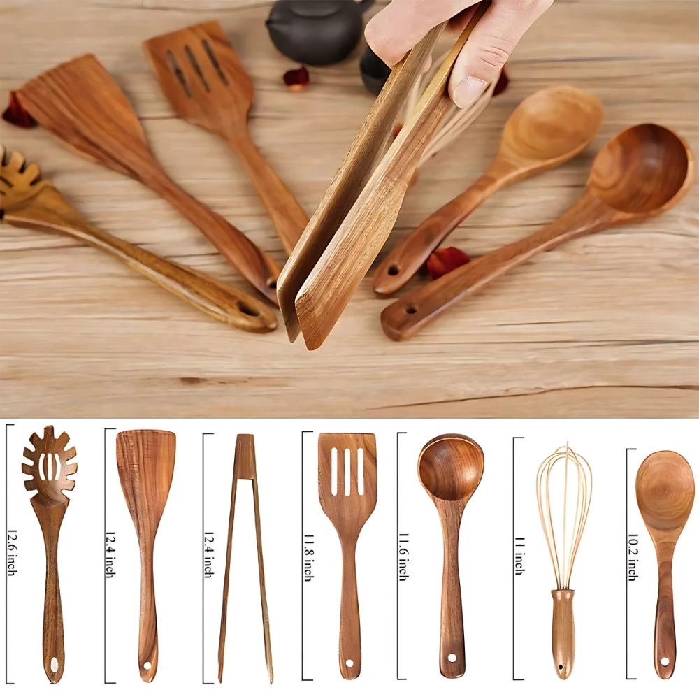 Teak Wooden Cooking Utensil Set — 7 Essential Tools 6