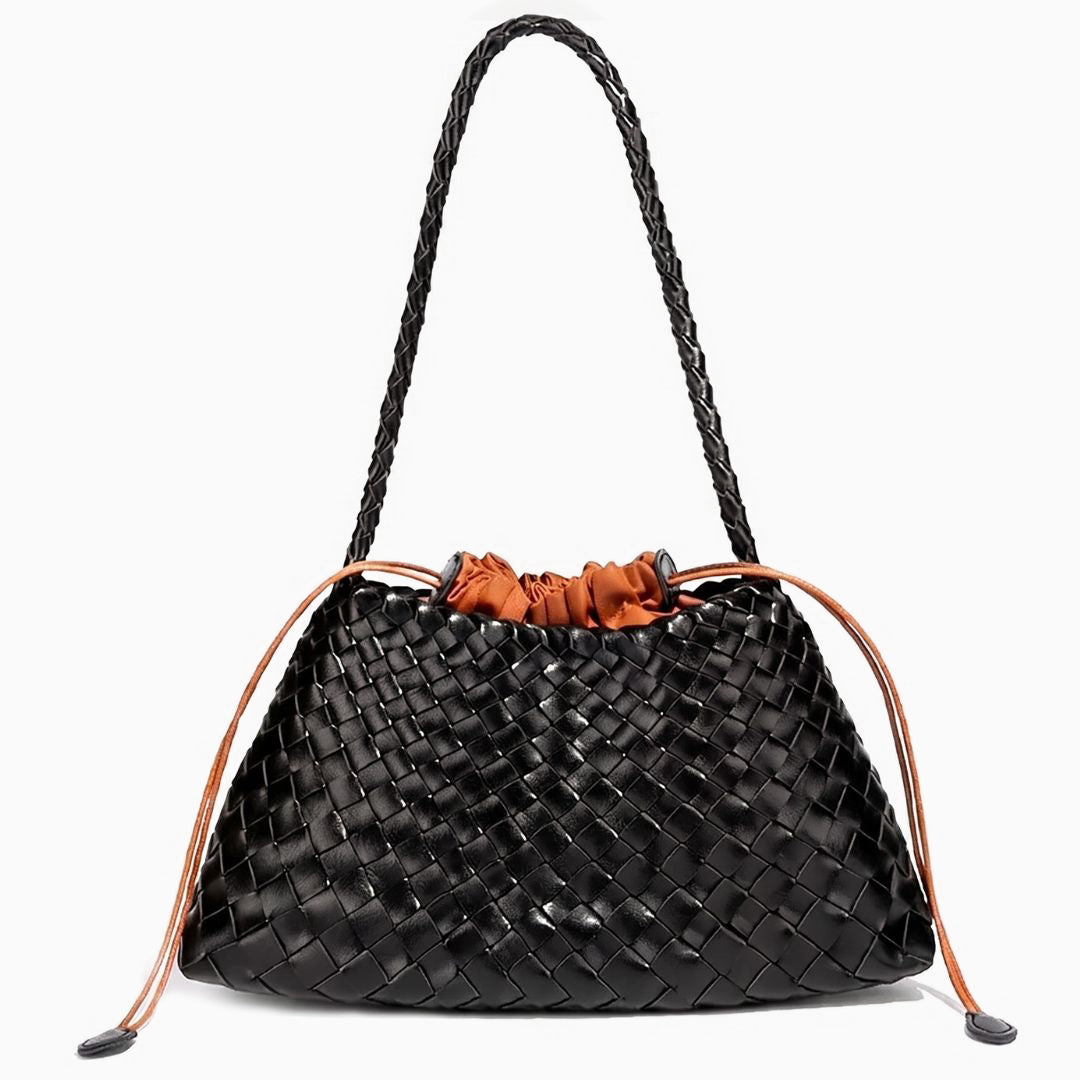 Woven Drawstring Shoulder Bag with Braided Strap