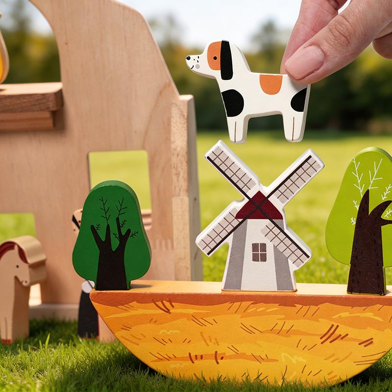 Ferme de voyage en bois et feutre, 16 figurines