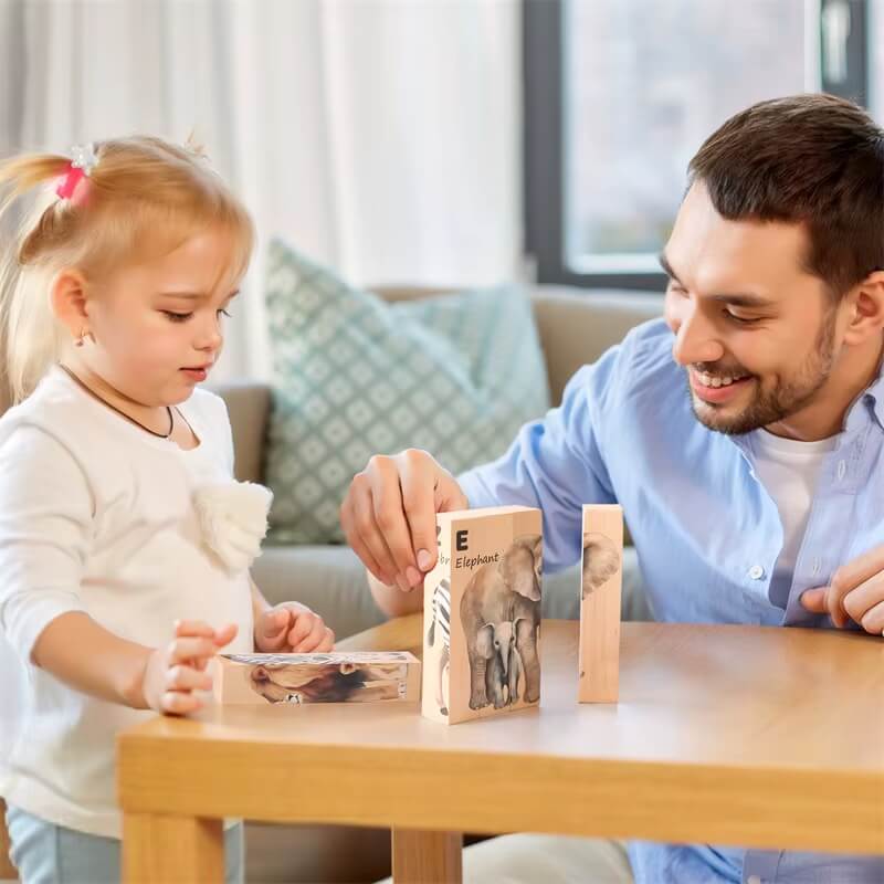 Puzzle rotatif en bois à 4 faces, animaux et lettres